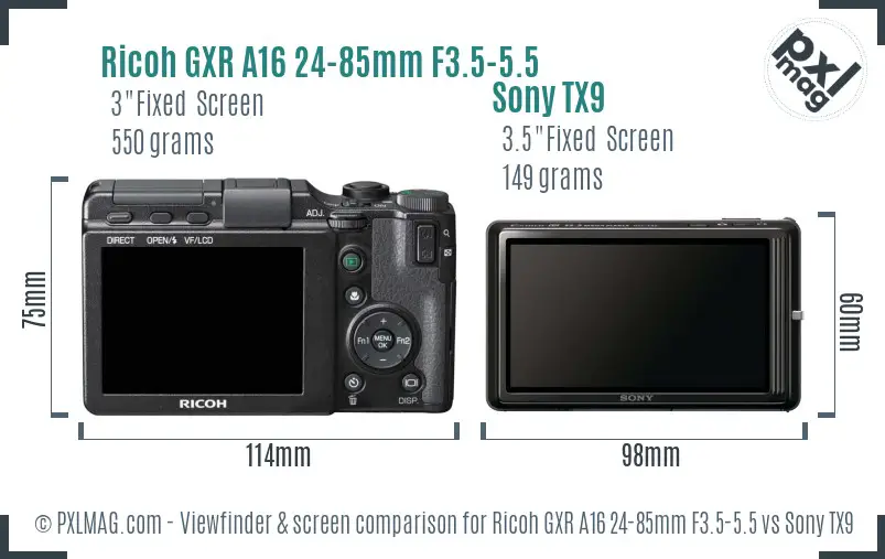 Ricoh GXR A16 24-85mm F3.5-5.5 vs Sony TX9 Screen and Viewfinder comparison