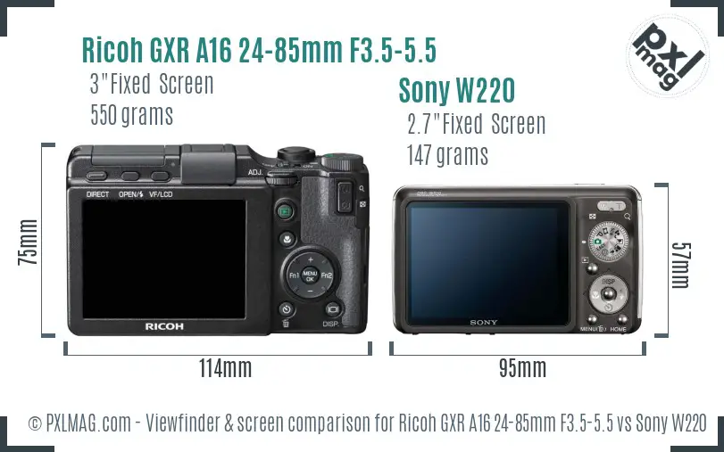 Ricoh GXR A16 24-85mm F3.5-5.5 vs Sony W220 Screen and Viewfinder comparison