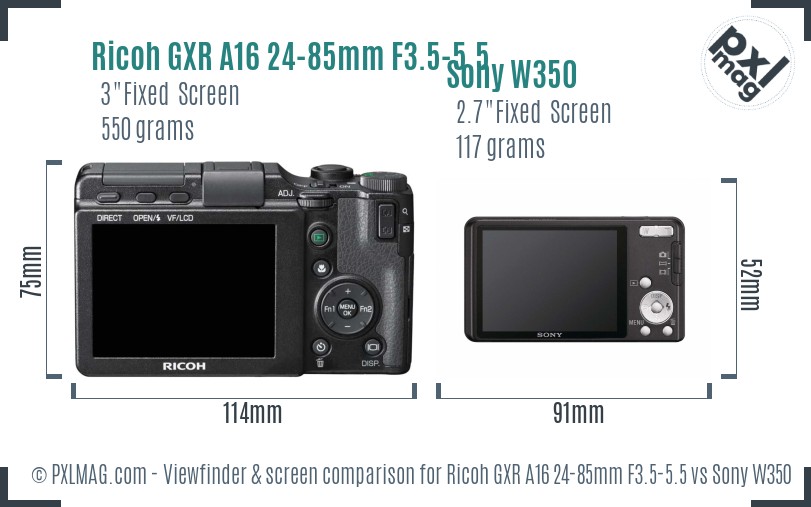 Ricoh GXR A16 24-85mm F3.5-5.5 vs Sony W350 Screen and Viewfinder comparison