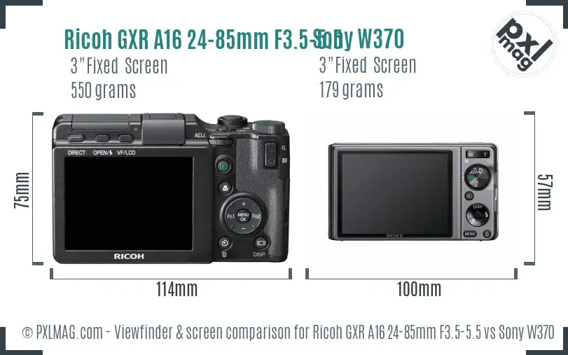 Ricoh GXR A16 24-85mm F3.5-5.5 vs Sony W370 Screen and Viewfinder comparison