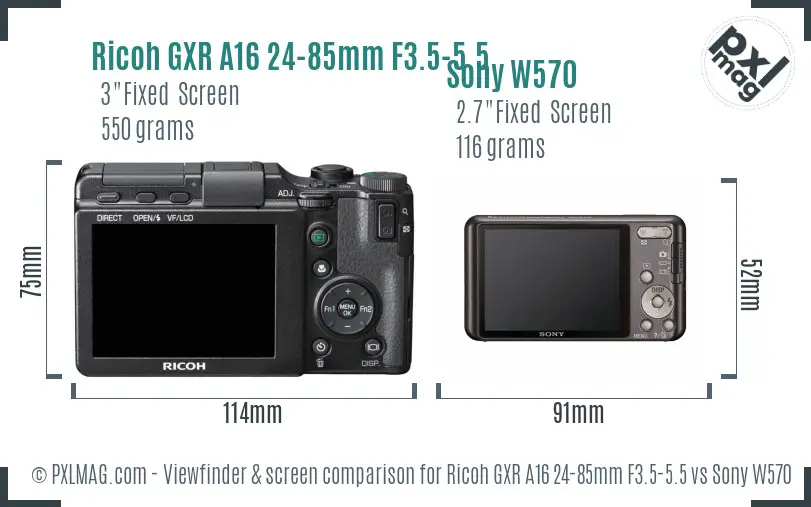 Ricoh GXR A16 24-85mm F3.5-5.5 vs Sony W570 Screen and Viewfinder comparison