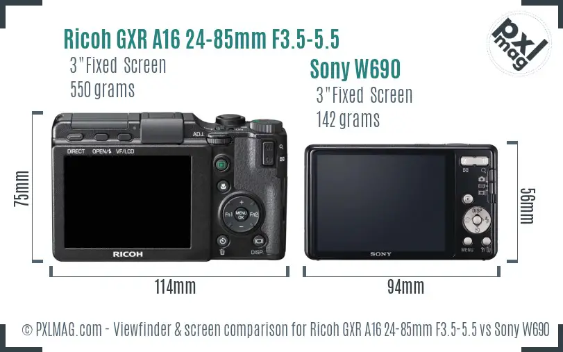 Ricoh GXR A16 24-85mm F3.5-5.5 vs Sony W690 Screen and Viewfinder comparison Ricoh GXR A16 24-85mm F3.5-5.5 vs Sony W690 Screen and Viewfinder comparison
