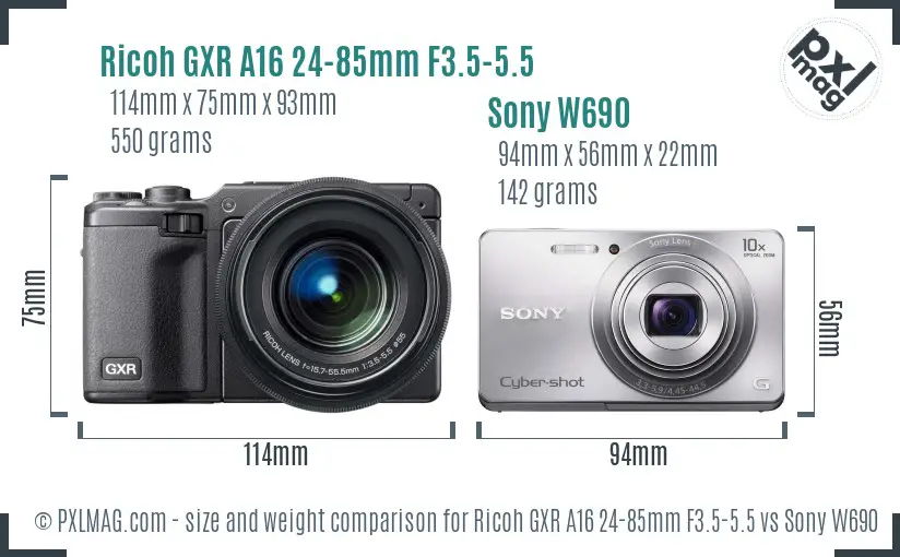 Ricoh GXR A16 24-85mm F3.5-5.5 vs Sony W690 size comparison Ricoh GXR A16 24-85mm F3.5-5.5 vs Sony W690 size comparison