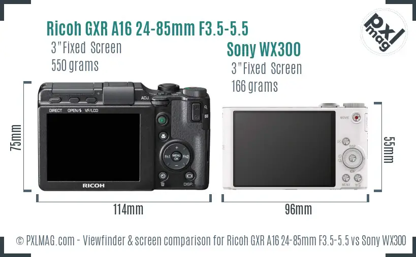 Ricoh GXR A16 24-85mm F3.5-5.5 vs Sony WX300 Screen and Viewfinder comparison