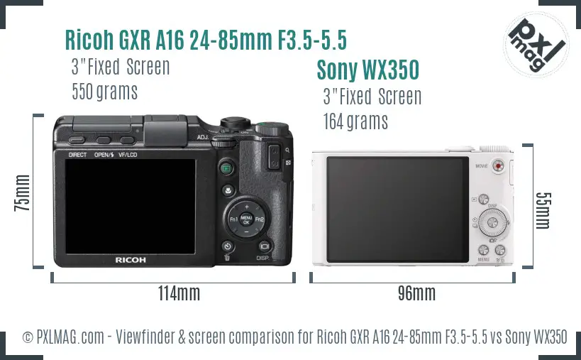 Ricoh GXR A16 24-85mm F3.5-5.5 vs Sony WX350 Screen and Viewfinder comparison