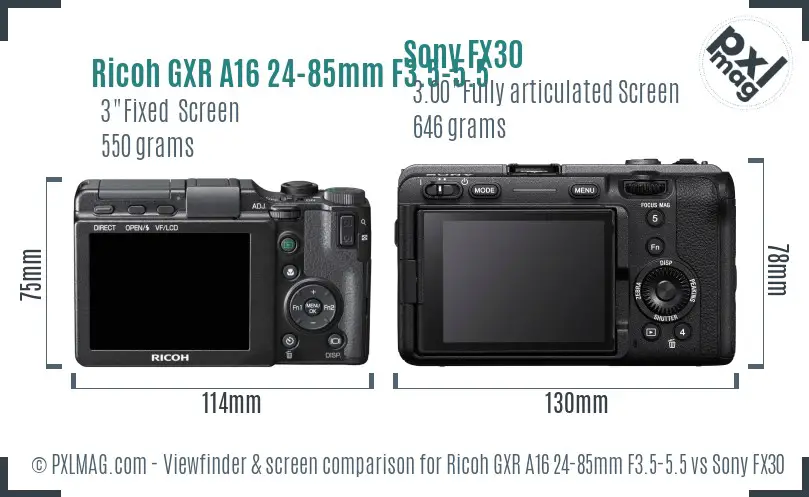 Ricoh GXR A16 24-85mm F3.5-5.5 vs Sony FX30 Screen and Viewfinder comparison