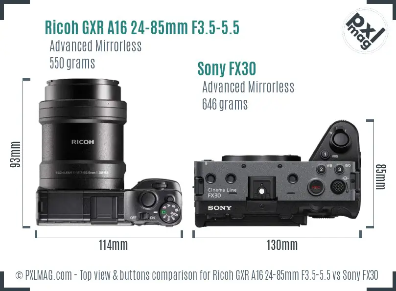 Ricoh GXR A16 24-85mm F3.5-5.5 vs Sony FX30 top view buttons comparison