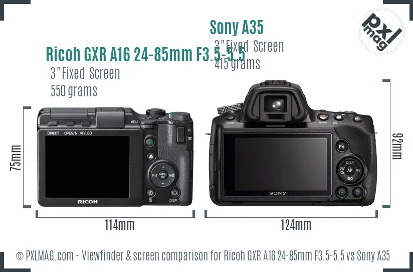 Ricoh GXR A16 24-85mm F3.5-5.5 vs Sony A35 Screen and Viewfinder comparison