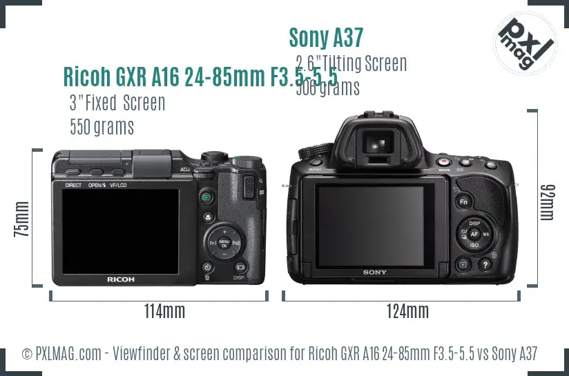 Ricoh GXR A16 24-85mm F3.5-5.5 vs Sony A37 Screen and Viewfinder comparison