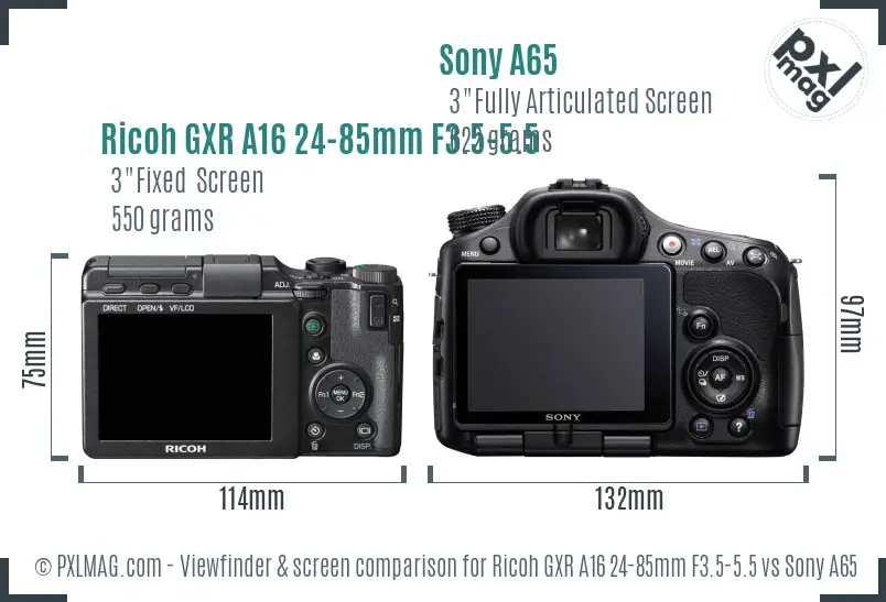 Ricoh GXR A16 24-85mm F3.5-5.5 vs Sony A65 Screen and Viewfinder comparison