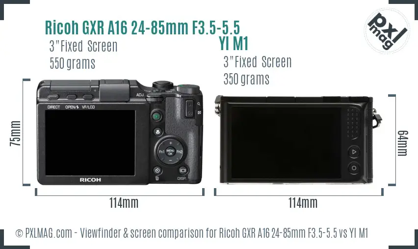 Ricoh GXR A16 24-85mm F3.5-5.5 vs YI M1 Screen and Viewfinder comparison