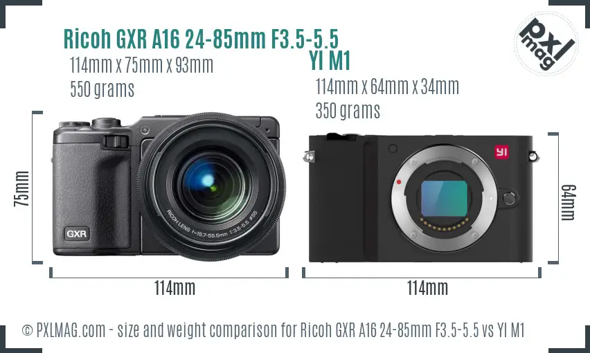 Ricoh GXR A16 24-85mm F3.5-5.5 vs YI M1 size comparison