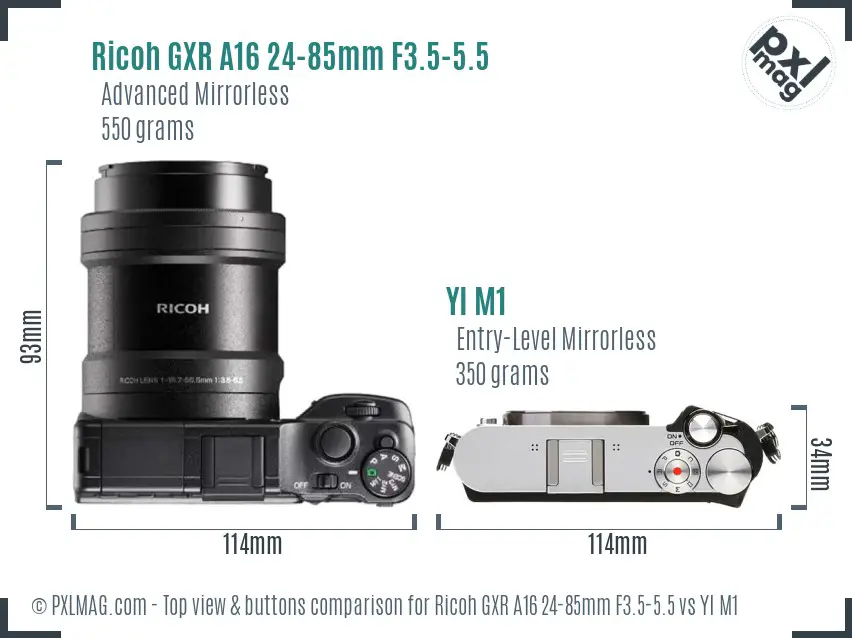 Ricoh GXR A16 24-85mm F3.5-5.5 vs YI M1 top view buttons comparison