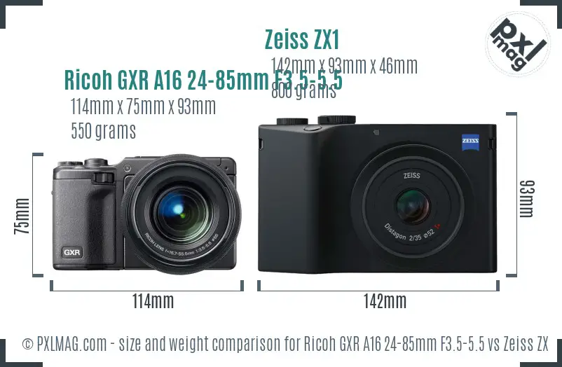 Ricoh GXR A16 24-85mm F3.5-5.5 vs Zeiss ZX1 size comparison