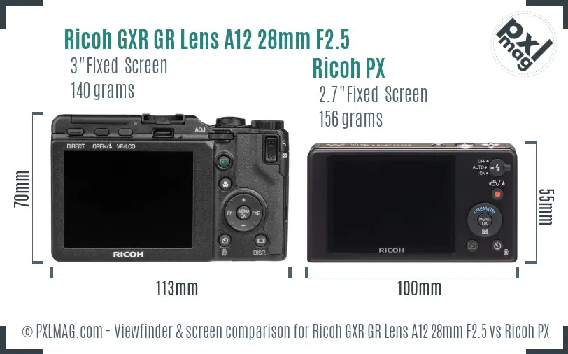 Ricoh GXR GR Lens A12 28mm F2.5 vs Ricoh PX Screen and Viewfinder comparison