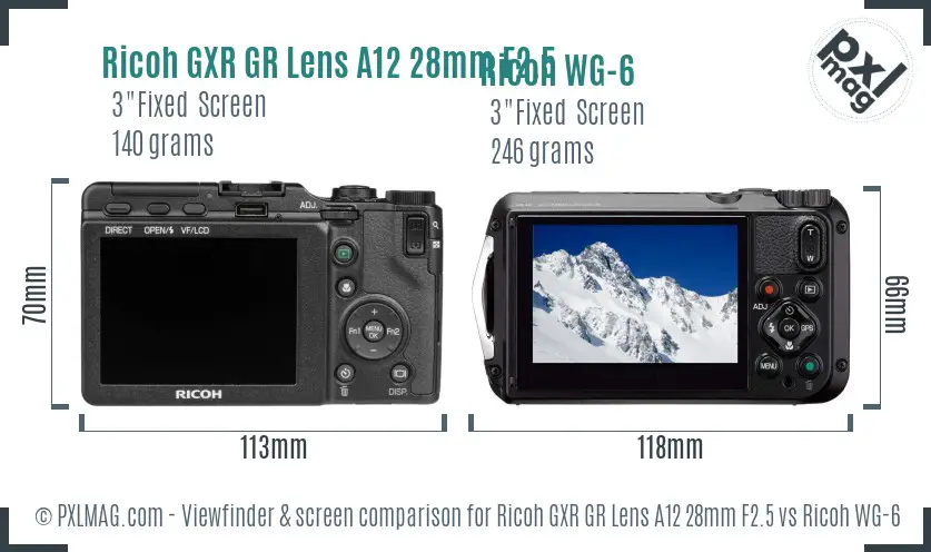 Ricoh GXR GR Lens A12 28mm F2.5 vs Ricoh WG-6 Screen and Viewfinder comparison