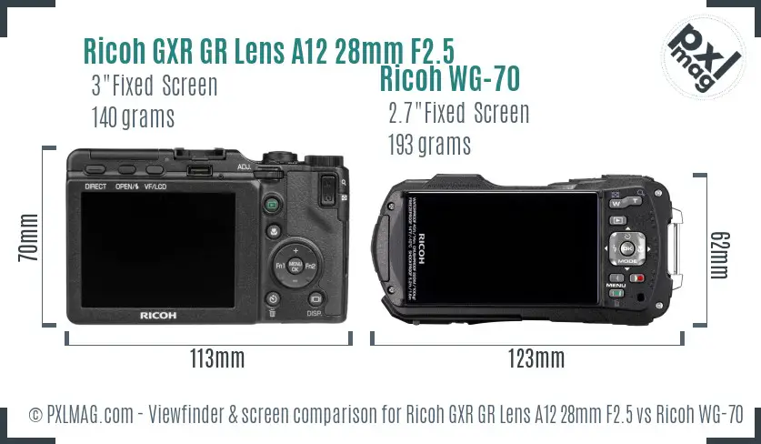Ricoh GXR GR Lens A12 28mm F2.5 vs Ricoh WG-70 Screen and Viewfinder comparison