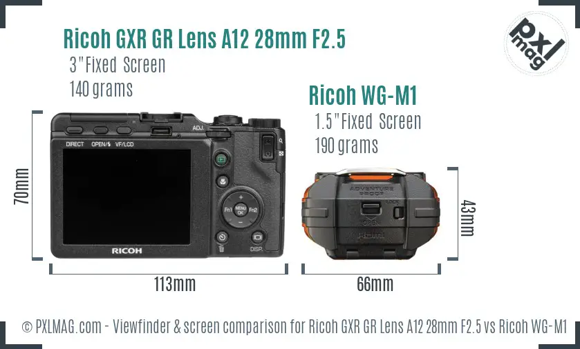 Ricoh GXR GR Lens A12 28mm F2.5 vs Ricoh WG-M1 Screen and Viewfinder comparison