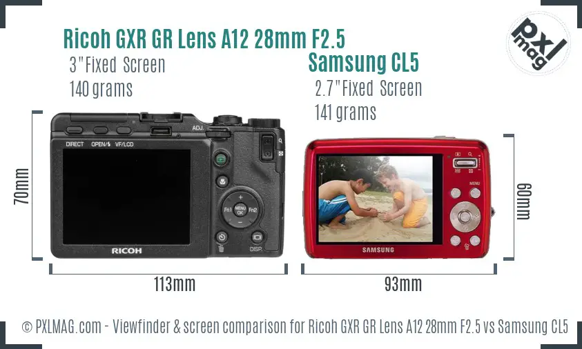 Ricoh GXR GR Lens A12 28mm F2.5 vs Samsung CL5 Screen and Viewfinder comparison