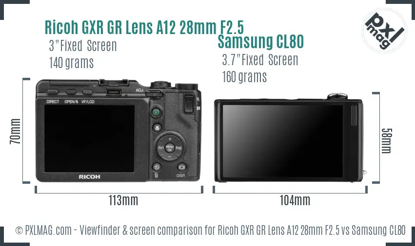 Ricoh GXR GR Lens A12 28mm F2.5 vs Samsung CL80 Screen and Viewfinder comparison