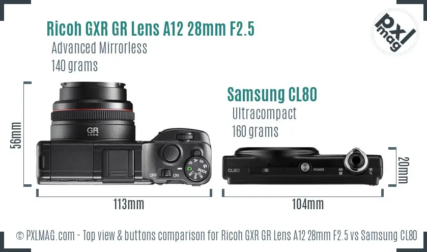 Ricoh GXR GR Lens A12 28mm F2.5 vs Samsung CL80 top view buttons comparison