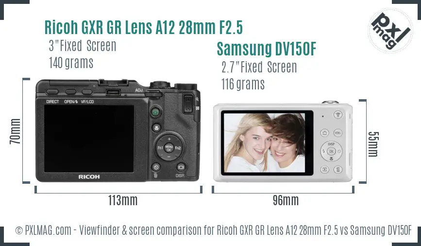 Ricoh GXR GR Lens A12 28mm F2.5 vs Samsung DV150F Screen and Viewfinder comparison