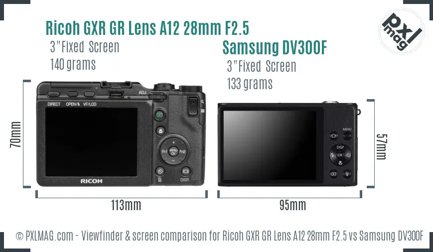 Ricoh GXR GR Lens A12 28mm F2.5 vs Samsung DV300F Screen and Viewfinder comparison