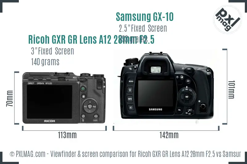 Ricoh GXR GR Lens A12 28mm F2.5 vs Samsung GX-10 Screen and Viewfinder comparison