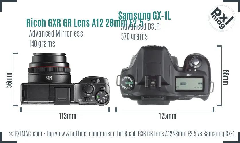 Ricoh GXR GR Lens A12 28mm F2.5 vs Samsung GX-1L top view buttons comparison