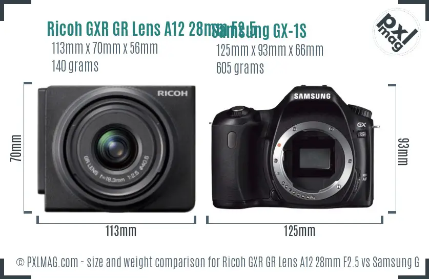 Ricoh GXR GR Lens A12 28mm F2.5 vs Samsung GX-1S size comparison