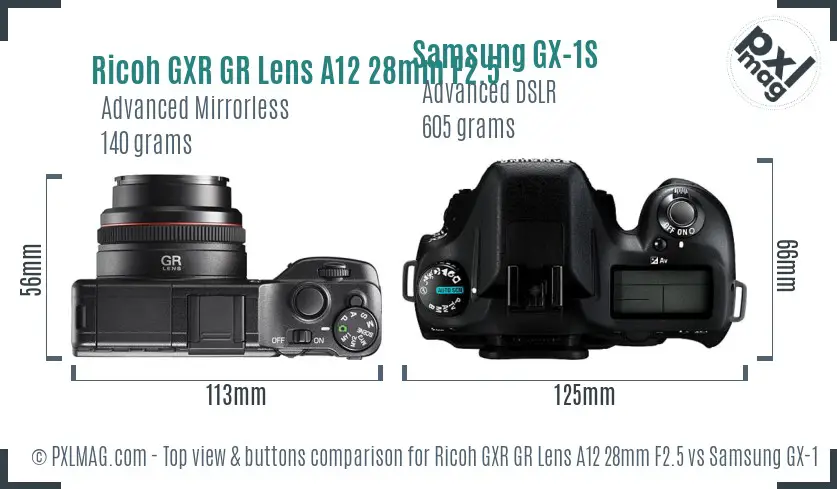 Ricoh GXR GR Lens A12 28mm F2.5 vs Samsung GX-1S top view buttons comparison