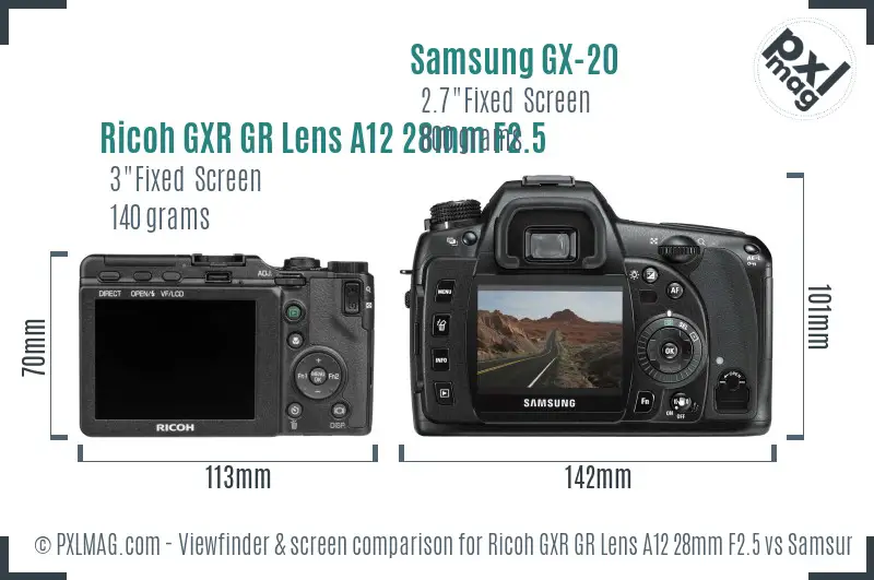 Ricoh GXR GR Lens A12 28mm F2.5 vs Samsung GX-20 Screen and Viewfinder comparison
