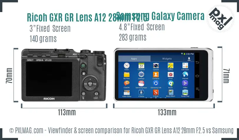 Ricoh GXR GR Lens A12 28mm F2.5 vs Samsung Galaxy Camera 2 Screen and Viewfinder comparison