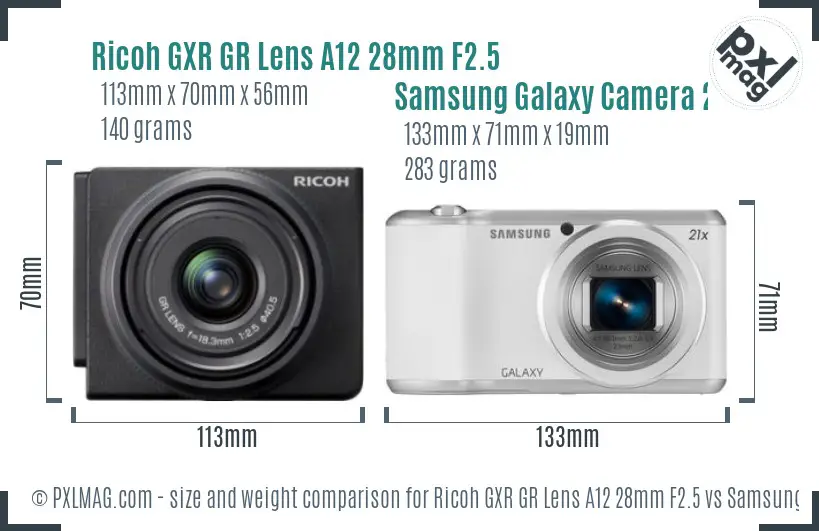 Ricoh GXR GR Lens A12 28mm F2.5 vs Samsung Galaxy Camera 2 size comparison