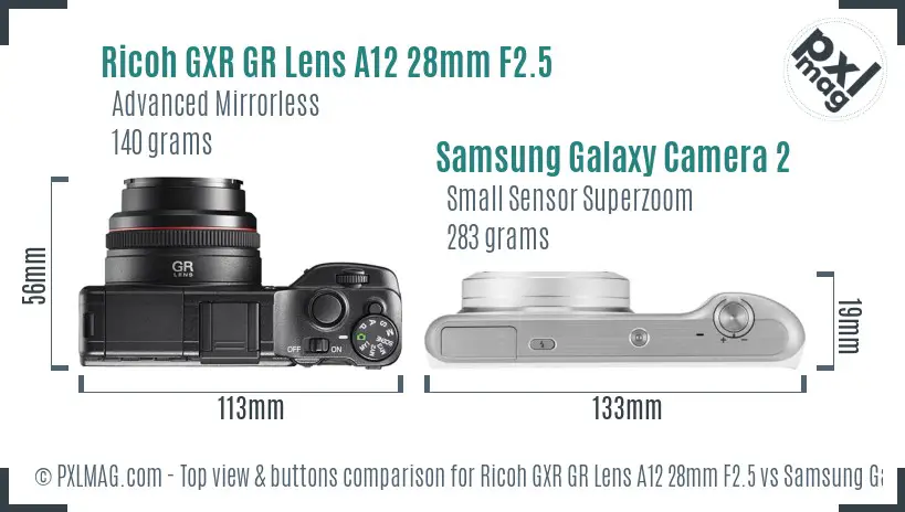 Ricoh GXR GR Lens A12 28mm F2.5 vs Samsung Galaxy Camera 2 top view buttons comparison