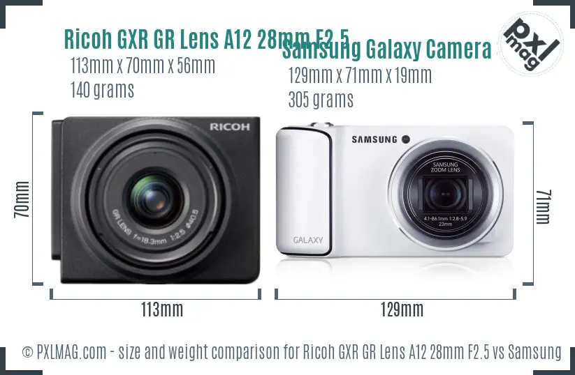 Ricoh GXR GR Lens A12 28mm F2.5 vs Samsung Galaxy Camera 3G size comparison