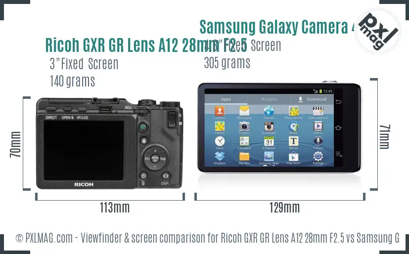 Ricoh GXR GR Lens A12 28mm F2.5 vs Samsung Galaxy Camera 4G Screen and Viewfinder comparison