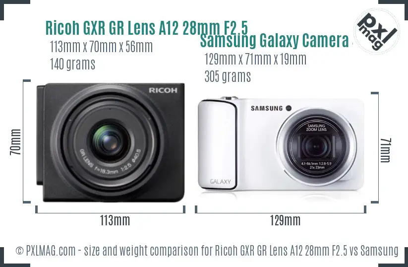 Ricoh GXR GR Lens A12 28mm F2.5 vs Samsung Galaxy Camera 4G size comparison