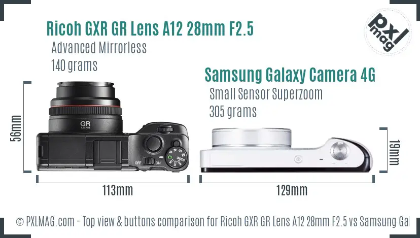 Ricoh GXR GR Lens A12 28mm F2.5 vs Samsung Galaxy Camera 4G top view buttons comparison