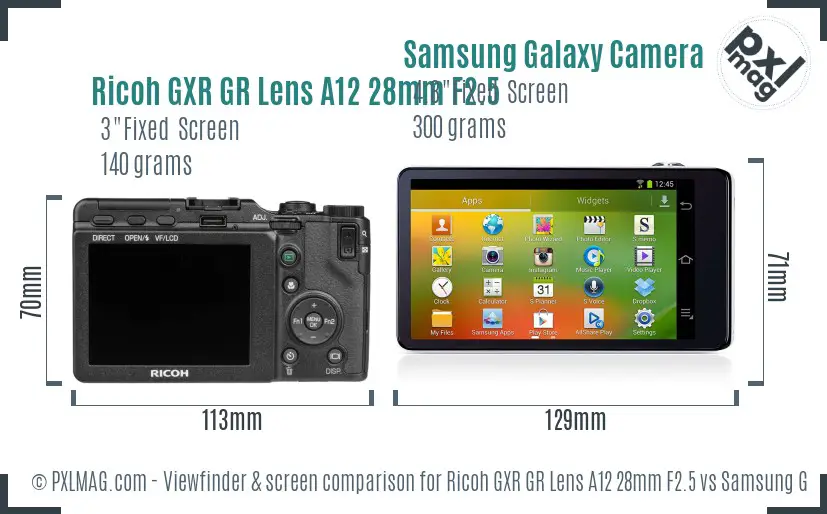 Ricoh GXR GR Lens A12 28mm F2.5 vs Samsung Galaxy Camera Screen and Viewfinder comparison