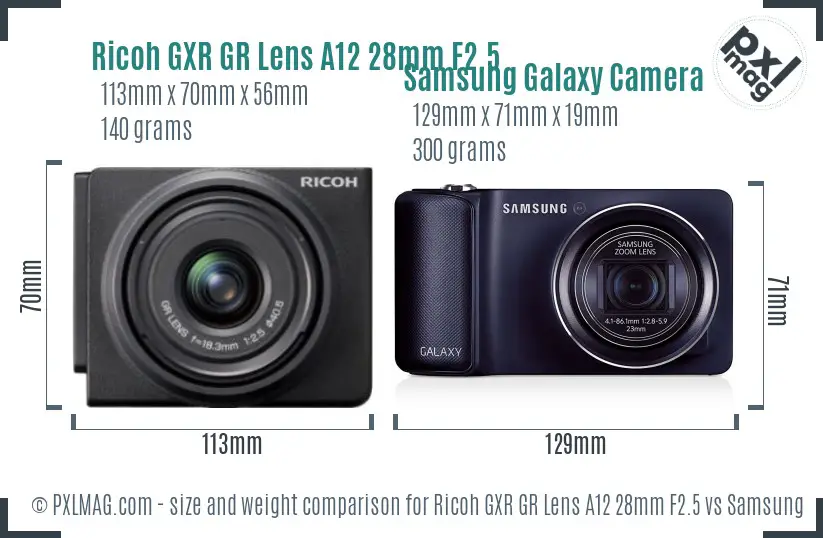 Ricoh GXR GR Lens A12 28mm F2.5 vs Samsung Galaxy Camera size comparison