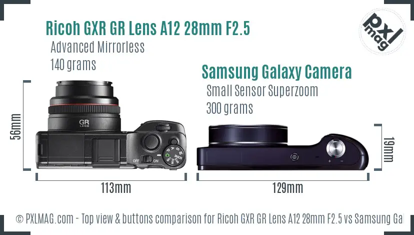 Ricoh GXR GR Lens A12 28mm F2.5 vs Samsung Galaxy Camera top view buttons comparison