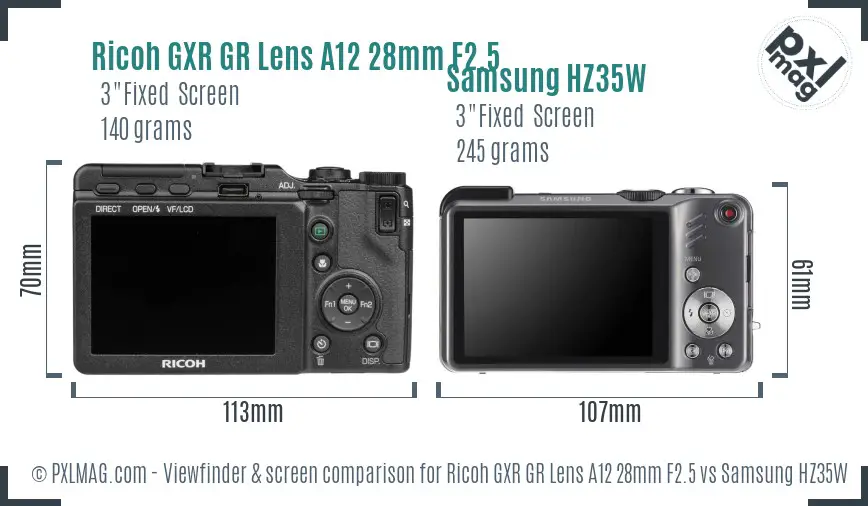 Ricoh GXR GR Lens A12 28mm F2.5 vs Samsung HZ35W Screen and Viewfinder comparison