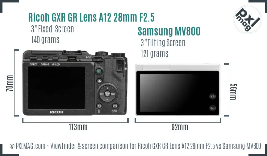 Ricoh GXR GR Lens A12 28mm F2.5 vs Samsung MV800 Screen and Viewfinder comparison