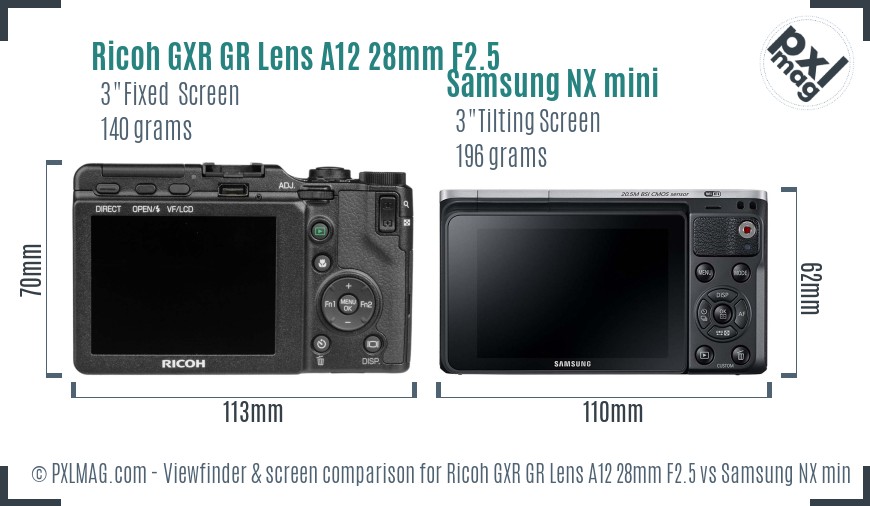 Ricoh GXR GR Lens A12 28mm F2.5 vs Samsung NX mini Screen and Viewfinder comparison