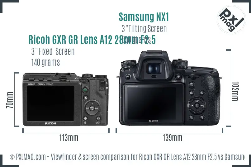 Ricoh GXR GR Lens A12 28mm F2.5 vs Samsung NX1 Screen and Viewfinder comparison