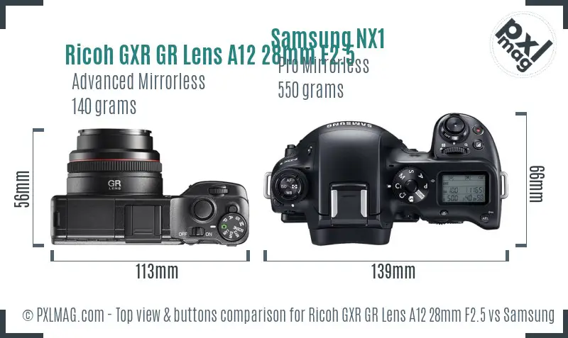 Ricoh GXR GR Lens A12 28mm F2.5 vs Samsung NX1 top view buttons comparison