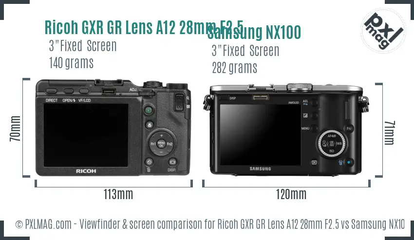 Ricoh GXR GR Lens A12 28mm F2.5 vs Samsung NX100 Screen and Viewfinder comparison