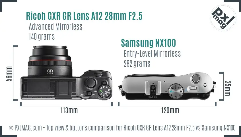Ricoh GXR GR Lens A12 28mm F2.5 vs Samsung NX100 top view buttons comparison
