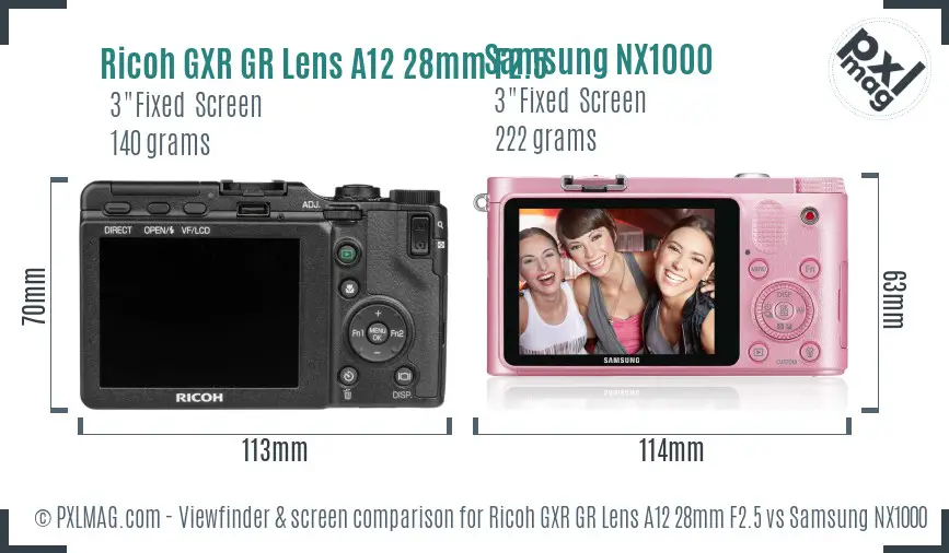 Ricoh GXR GR Lens A12 28mm F2.5 vs Samsung NX1000 Screen and Viewfinder comparison